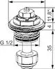 Thermostat-Oberteil mit Voreinstellung, geeignet für G 1/2 Anschlüsse. Das Produkt stammt von IMI Hydronic Engineering und zeigt ein technisches Design mit verschiedenen Bauteilen.